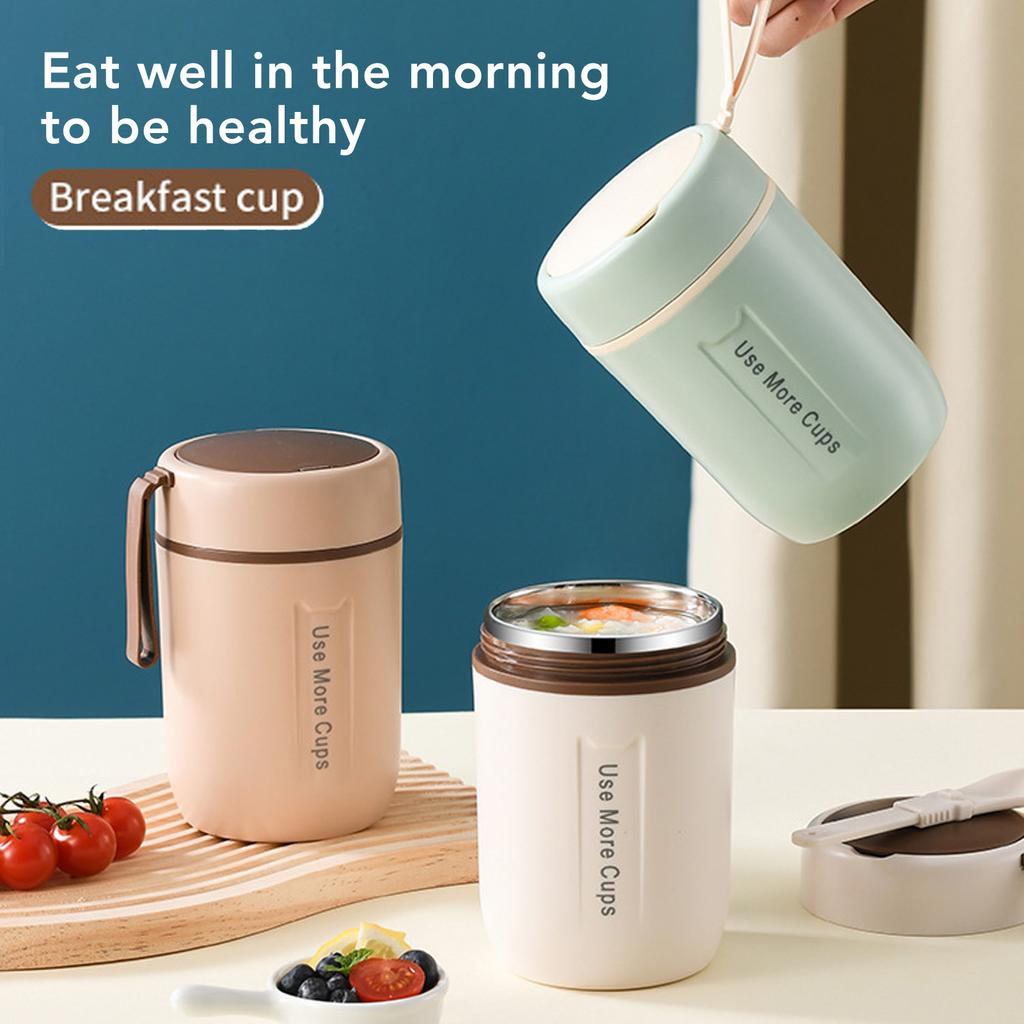 600ml Insulated Food Jar with Safety Cover with Spoon 304 Stainless Steel Leakproof Thermal Soup Cup for Boys Girls Mint Green