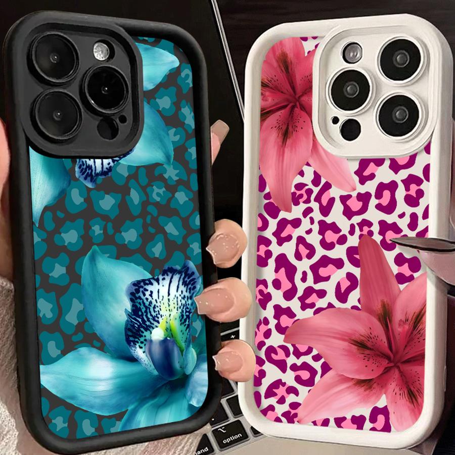 Phone Cover Case for iPhone 17 Pro Max 12 Pro Air 13 15 Plus 17e 16 11 14 Petal Leopard Print Art