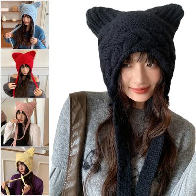 Cute Cartoon Head Cover with Ear for Outdoor Sports Warm Hat with Ear Oversized Headgear Hat for Winter