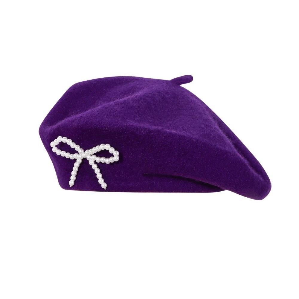 Knitted Bow Beret Solid Color Beanie Cap Streetwear Wool Beret  Street Photography
