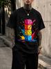 2026 New Pure Cotton Tshirt With Colorful Stacked Dice Ink Splash Graffiti Print Crew Neck Short Sleeve Casual Top