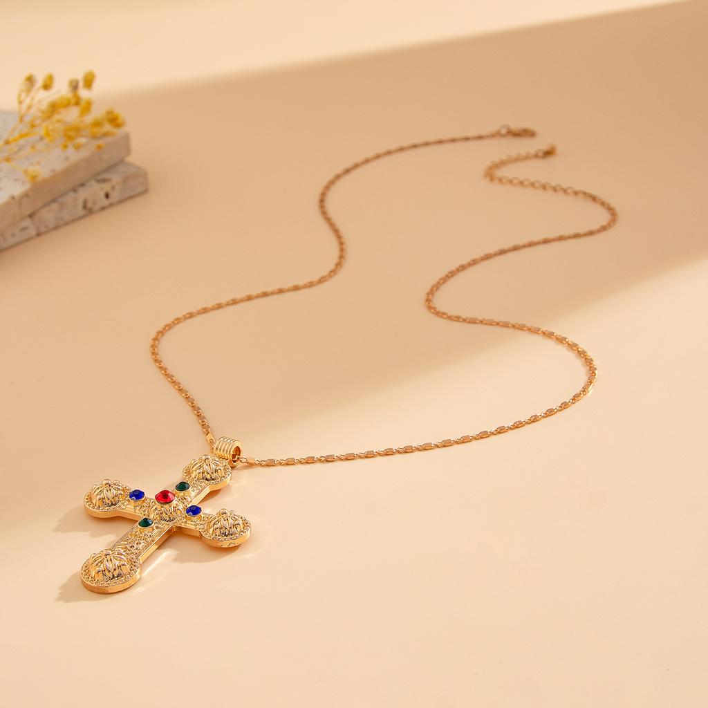 PuRui Creative Gold Color Cross Pendant Necklace for Women Fashion Gothic Fine Long Chain Banquet Party Aesthetic Zircon Gift