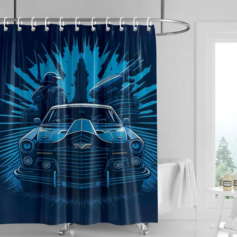 Car Pattern Shower Curtain Waterproof Bathroom Partition Curtain Bathroom shower curtain hooks 90x180cm 180x200cm