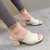 European and American Foreign Trade New Women's Shoes Fashion One-word Drag Thick Heel Knitted Wool High Heel Square Head Cool Slippers