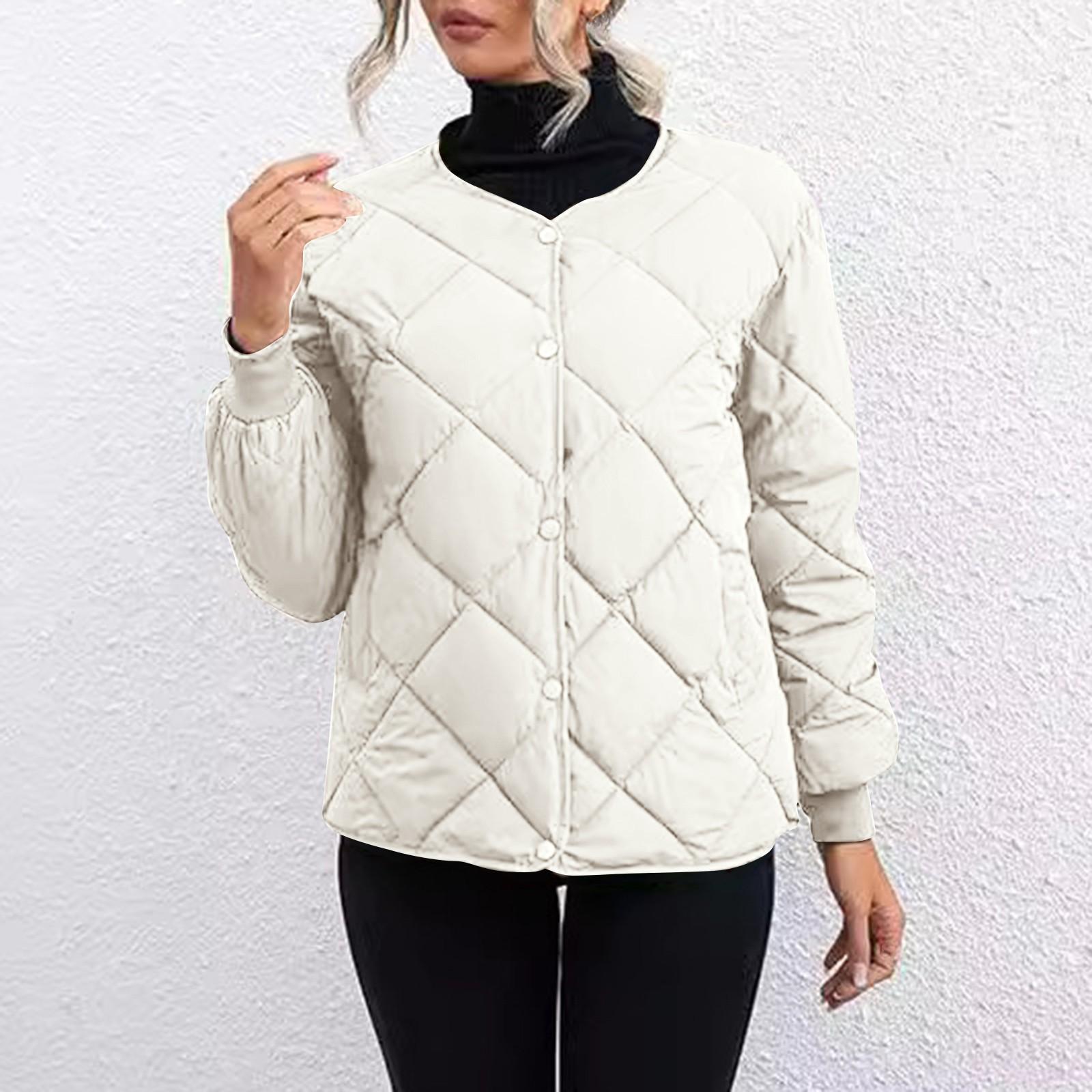 

Женская однотонная короткая куртка-пуховик с ромбовидной клеткой, повседневная куртка с карманами XL белый