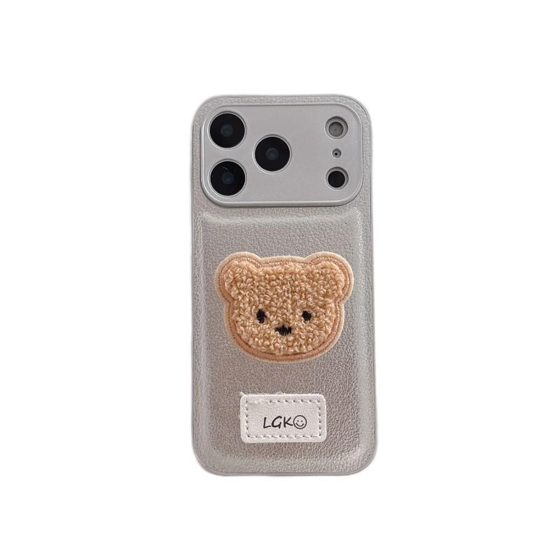 New Plain Leather Plush Teddy Bear Suitable IPhone 17 Promax Phone Case Apple 16 Anti Drop Protective