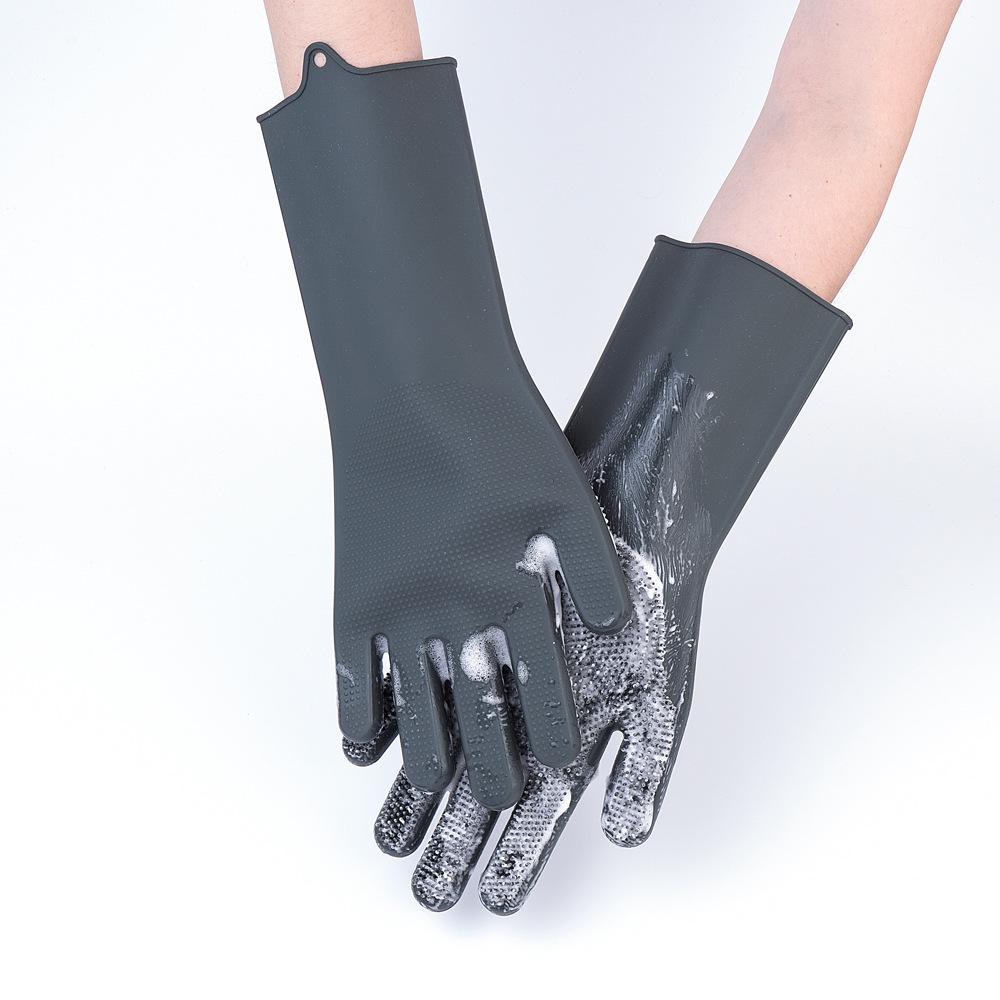 Black Silicone Dishwashing & Cleaning Gloves - Anti-Freeze, Heat-Resistant for Kitchen & Laundry Use