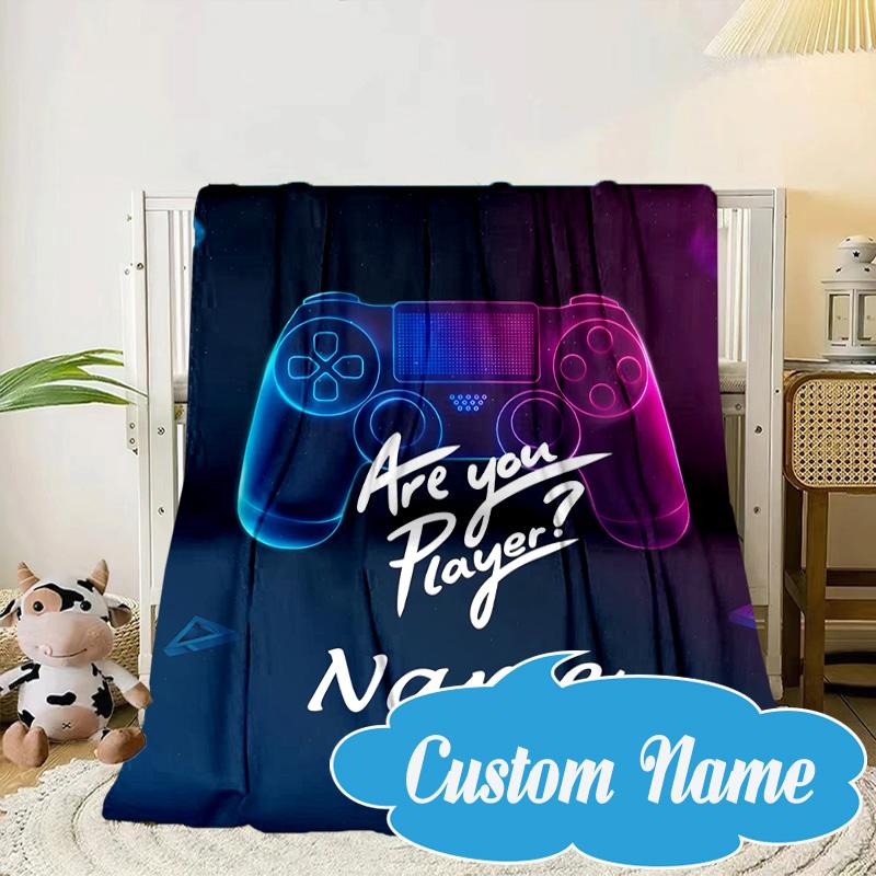Custom Name Game controller Blanket bed sofa Blanket Flannel Blanket for Camping, Hiking, Picnic Essentials,gift for Fan family