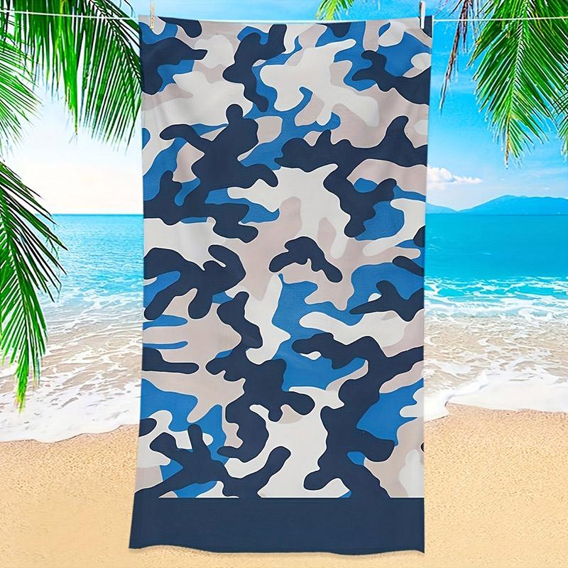 Blaues Camouflage-Strandtuch für den Sommer, gemustert, Sonnenschutz und winddicht, geeignet für Schwimmbad, Camping, Reise-Decke