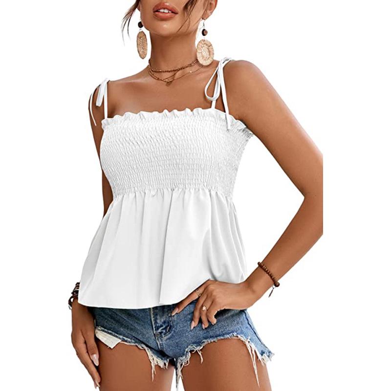 2025 Women's Fashion Solid Color Sexy Off-Shoulder Sleeveless Tie-Up Bandeau Top