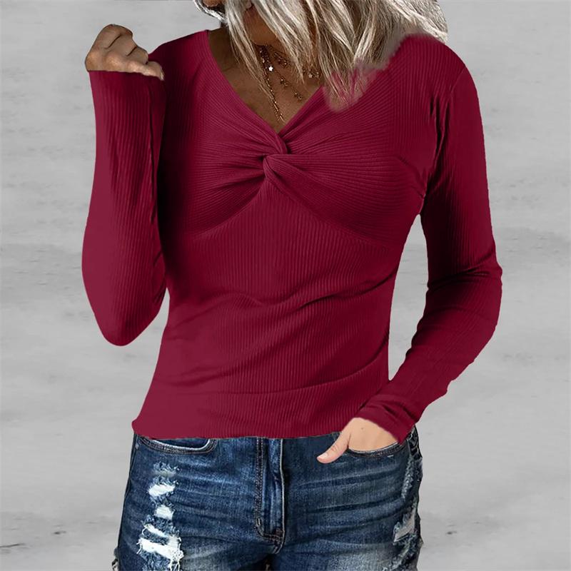 Women's Fashion Rib Knitted Sweater Slim Long Sleeve Pullover Sweaters