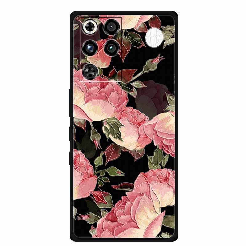 For ZTE Nubia RedMagic 11 Pro 5G Case 3D Emboss Flowers Relief Soft Black Silicone Back Cover For ZTE Nubia RedMagic 11Pro Funda