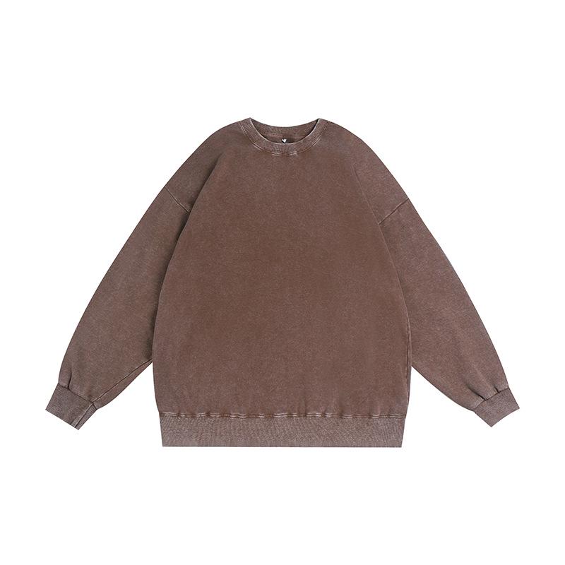 Vintage Batik Rundhals Oversized Sweatshirt - 350g Retro Gewaschen Locker Gestrickt