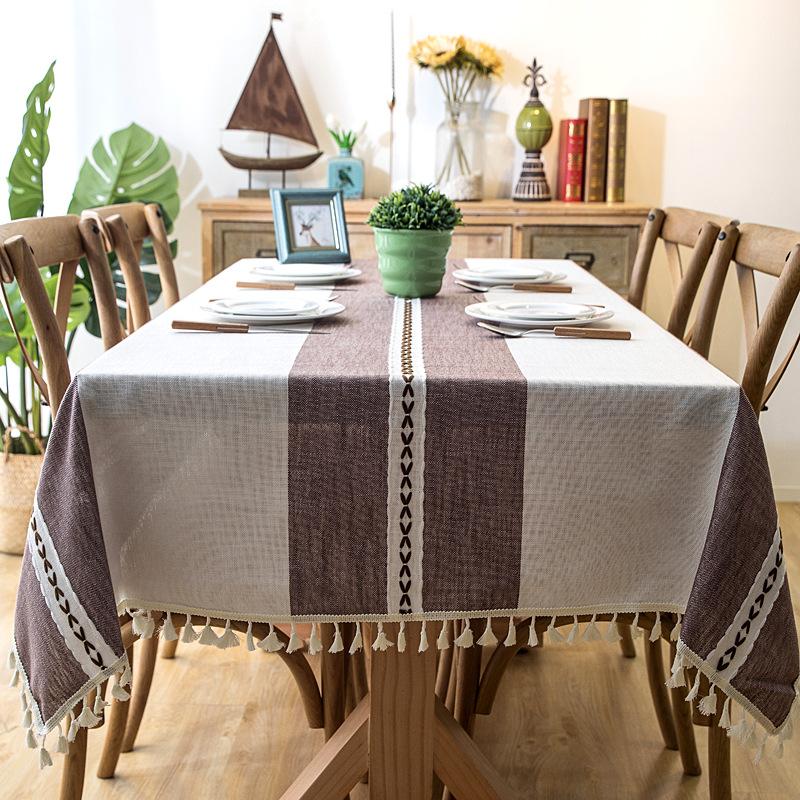 Waterproof Jacquard Imitation Cotton And Linen Embroidery Fringed Tablecloth Lace Geometric Rectangular Dining Table Coffee Table Tablecloth