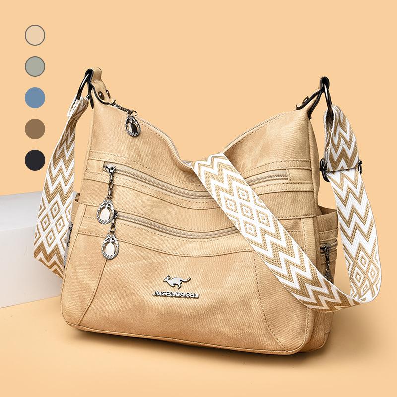 Simple texture soft leather women's bag multi-functional shoulder bag Kangaroo messenger bag women's large-capacity multi-layer handbag