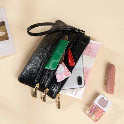 Doppelter Reißverschluss Damen-Münzgeldtaschen-Geldbörsen Pu-Leder Weiche Damen-Geldbörsen Große Kapazität Weibliche Geldbörse mit Handschlaufe