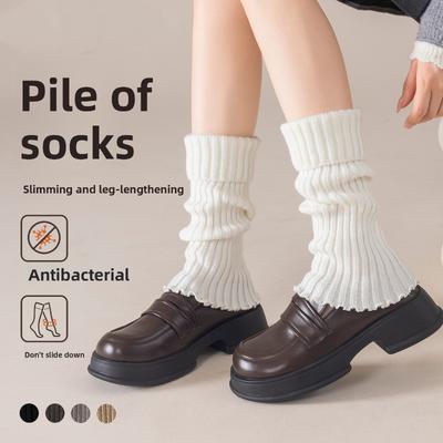 Gestrickte Socken, Weiße Socken, Damen-Wadensocken, Schneestiefel, Kleine Lederschuhe, Beinstulpen, Dicke und warme Socken für Herbst und Winter