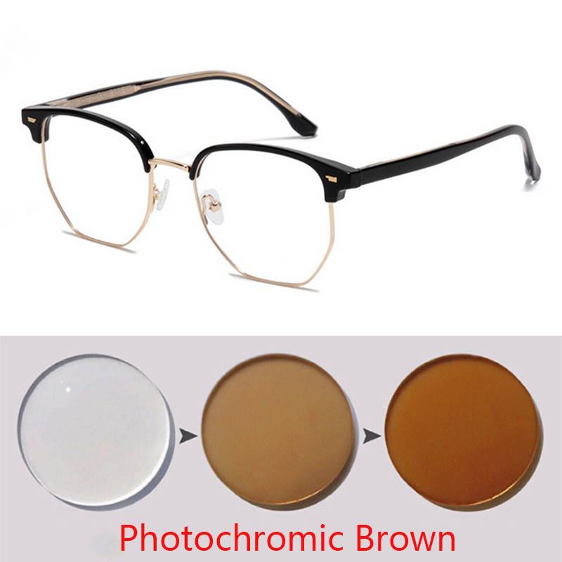 Fashionable Semi-Rimless Eyeglasses Frames With Temples Short-Sight Eyewear Diopter 0 -0.5 -0.75 -1.0 To -6.0