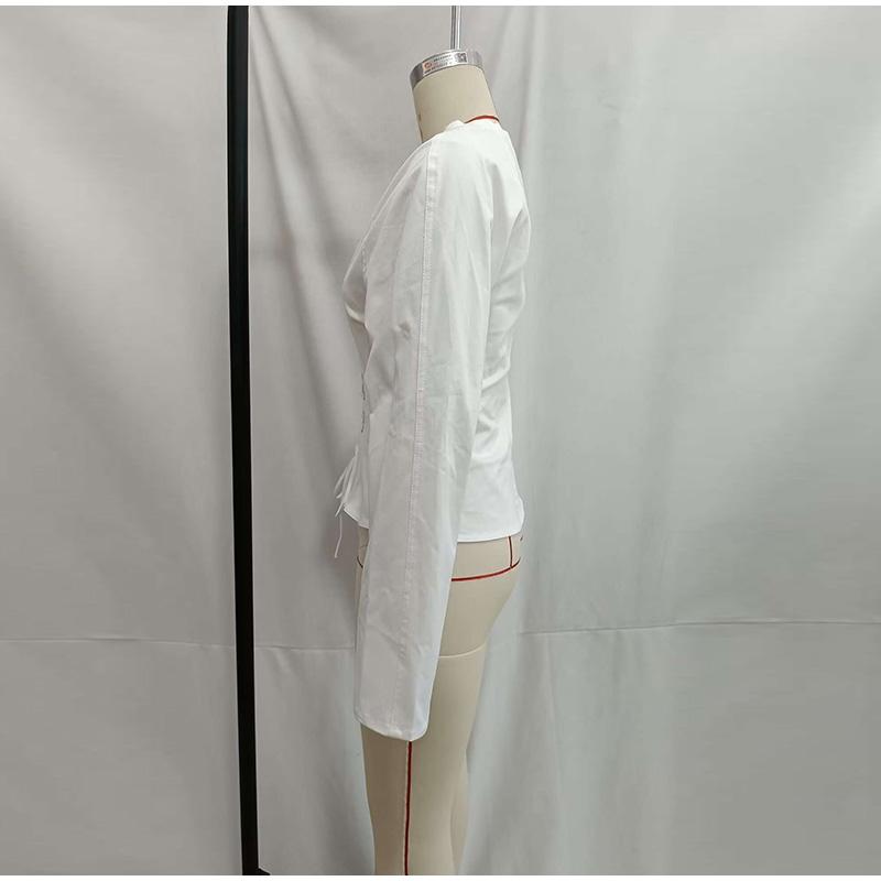 Košile s bandáží Ženy Sexy Dlouhý rukáv Výstřih do V Tenká Dámská Halenka s mašlí Jaro Léto High Street Chic Dámské Top Mujer