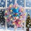 Christmas Snowman Wreath for Front Door Light Up Red/Blue Mesh Ribbon Candy Cane Wreath with Snowman Doll for Winter Home Wall Decor