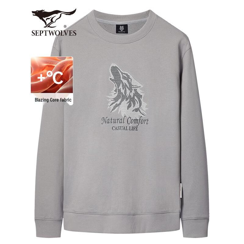 Septwolves Men s Fall Casual Long-Sleeve T-Shirt with Wolf Head Embroidery XL 175