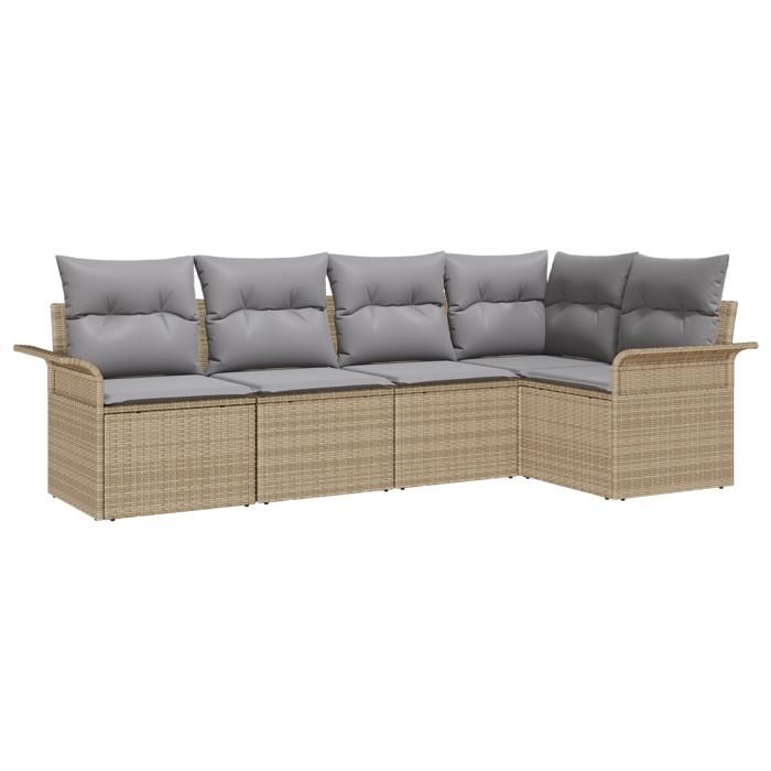 VidaXL Ensemble de Canapé de Jardin de 5 Pièces avec Coussins Beige en Rattan Poly 3345360
