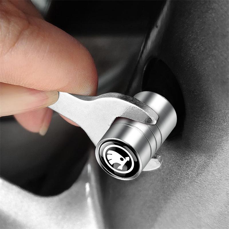 XOWS7 4pcs Aluminum Alloy Car Tire Valve Caps for Skoda Octavia Kodiaq Kamiq Fabia RS Rapid Yeti Karoq Vision Auto Parts Tools