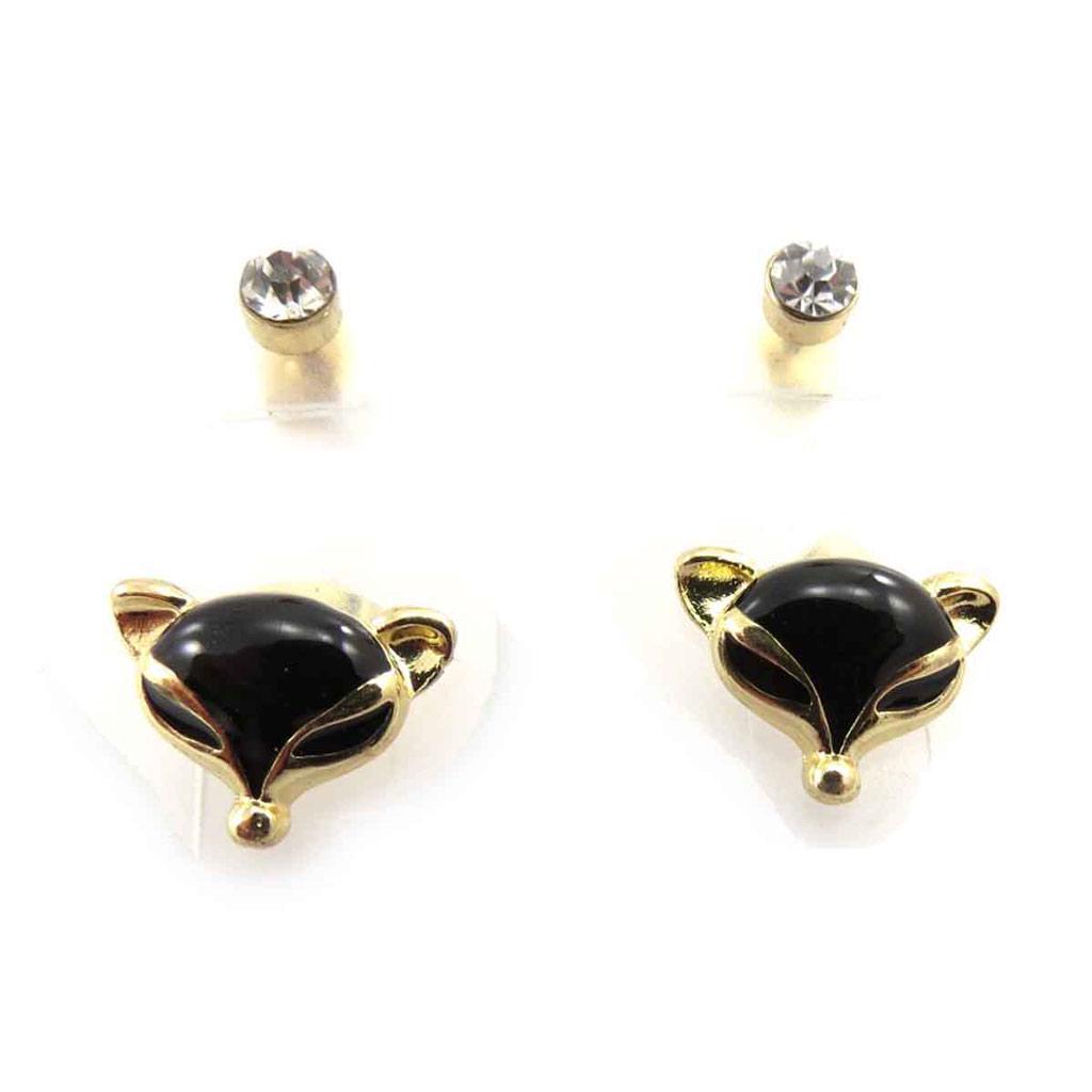 Les Trésors De Lily [J8193] - 2 Paar 'Fuchs'-Ohrringe schwarz/gold