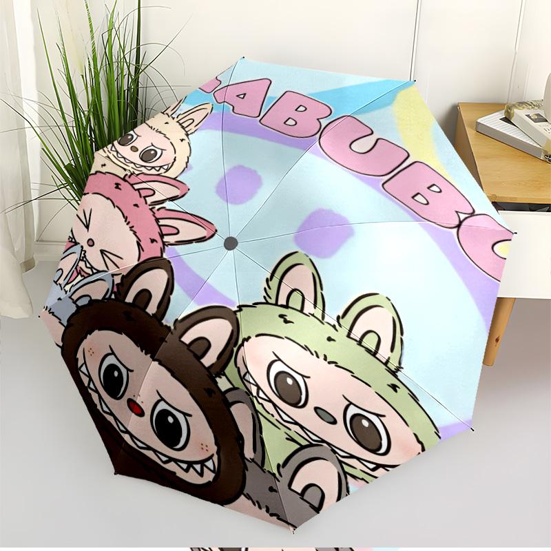 Labubu Print Automatic Open Close Umbrella, Portable Foldable Umbrella, for Outdoor Commute Camping Trip, Ideal Birthday Gift