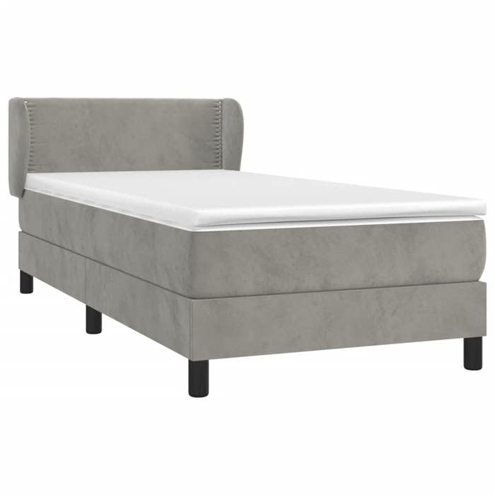 3127409 vidaXL Divan Bed and Mattress Light Grey 90x200 Cm Velvet