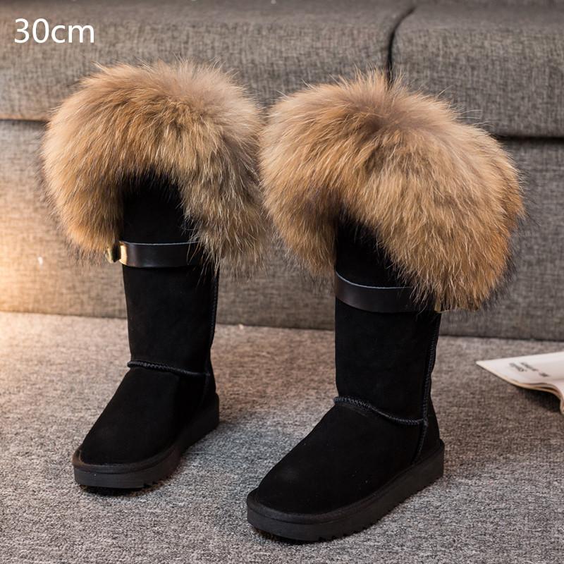 Fashion Fur One Real Fox Hair Over The Knee Boots Inside Elevating Women'S Boots Long Boots Super High Leather Waterproof Snow Boots