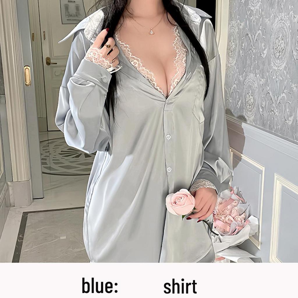 Ziqu Plus Size Boyfriend Style Lace Nightgown - Sexy Two-Piece Thin Homewear