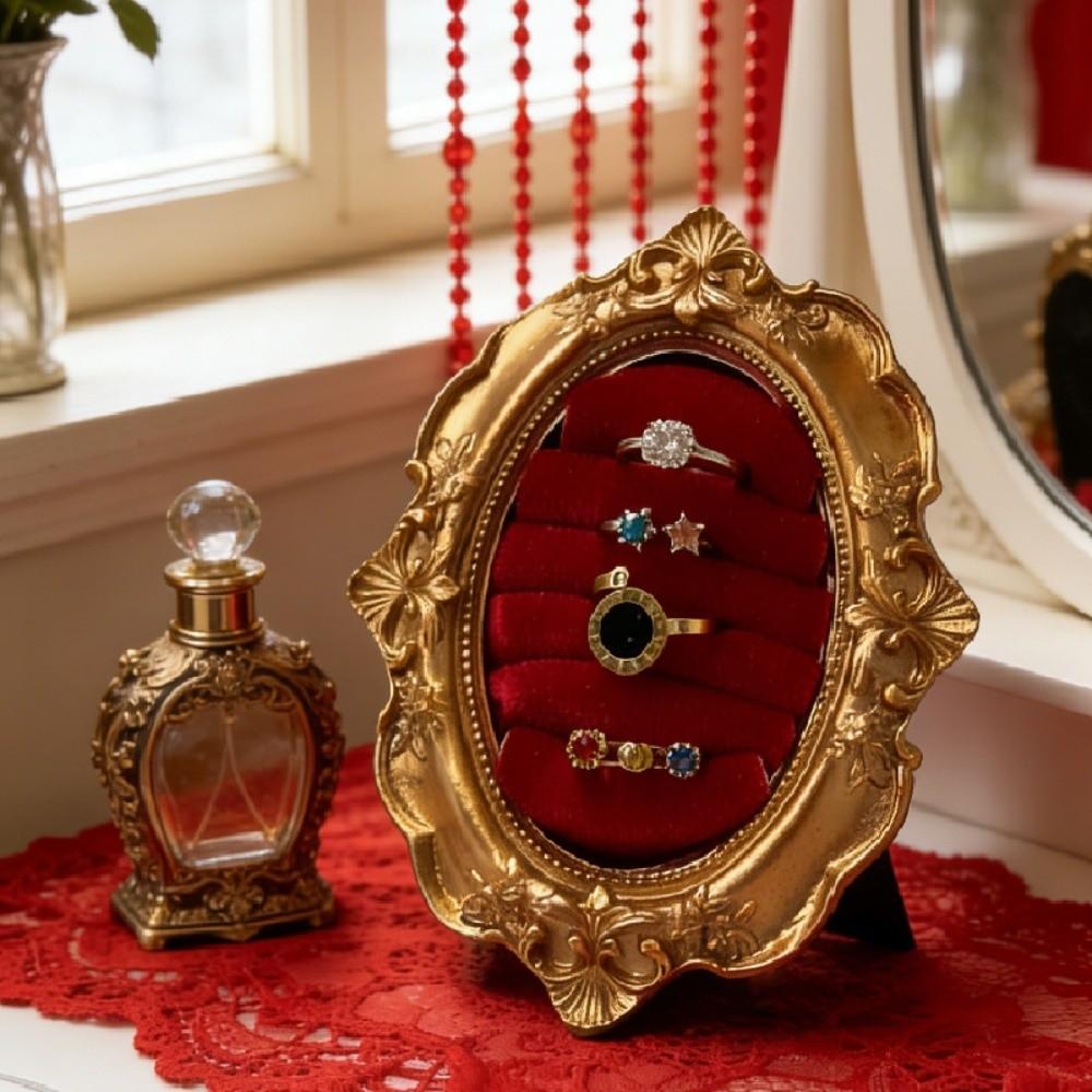 Vintage Gold Ring Display Stand Velvet Organizer Jewelry Display Rack  Photography Props