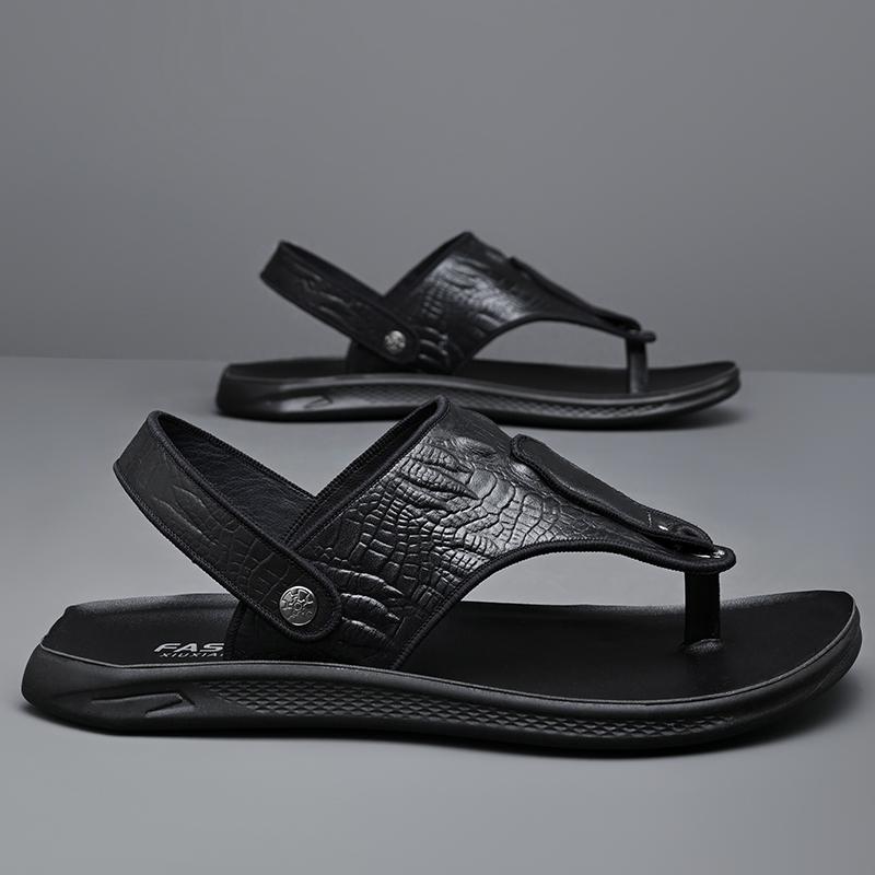 Fashion Outdoor Leather Summer Flip-flops Breath Casual Slip on Flats Dual-Purpose Men Sandals Comfort Slippers Quick Dry Male Half Drag