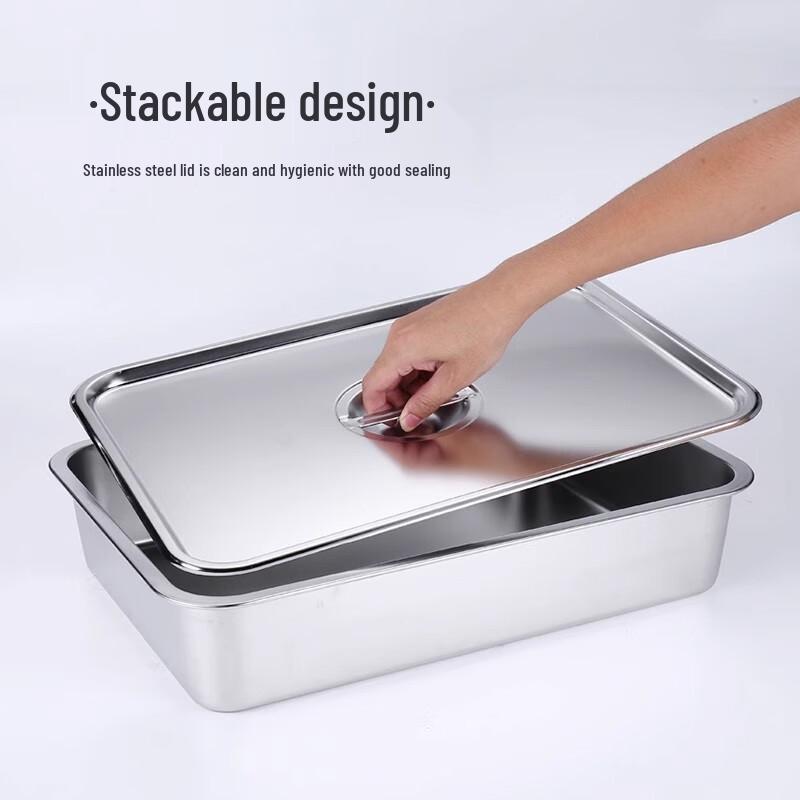 Deep Stainless Steel Rectangular Drain Tray with Lid