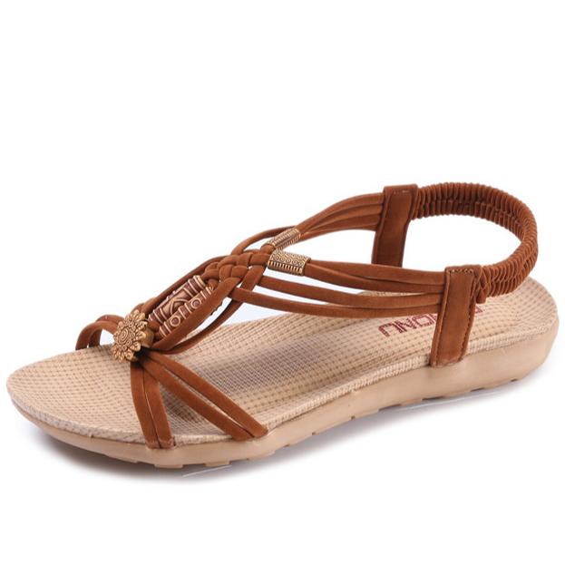 Flat Sandals Female Flat With Beaded Bohemian National Sandals Student Casual Beach Shoes