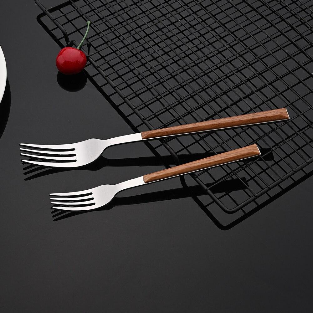 Westliches Geschirr-Set mit Holzgriff, Edelstahl, 10/20/30/40 Stück, Steaktisch, Messer, Gabel, Löffel, Dessertgabel, Besteck, Besteck
