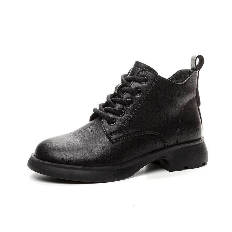 Cowhide Short Boots Genuine Leather Single Boots Flat Bottomed Martin Boots Versatile Comfortable Soft Soled Casual Women's Shoes Short Boots