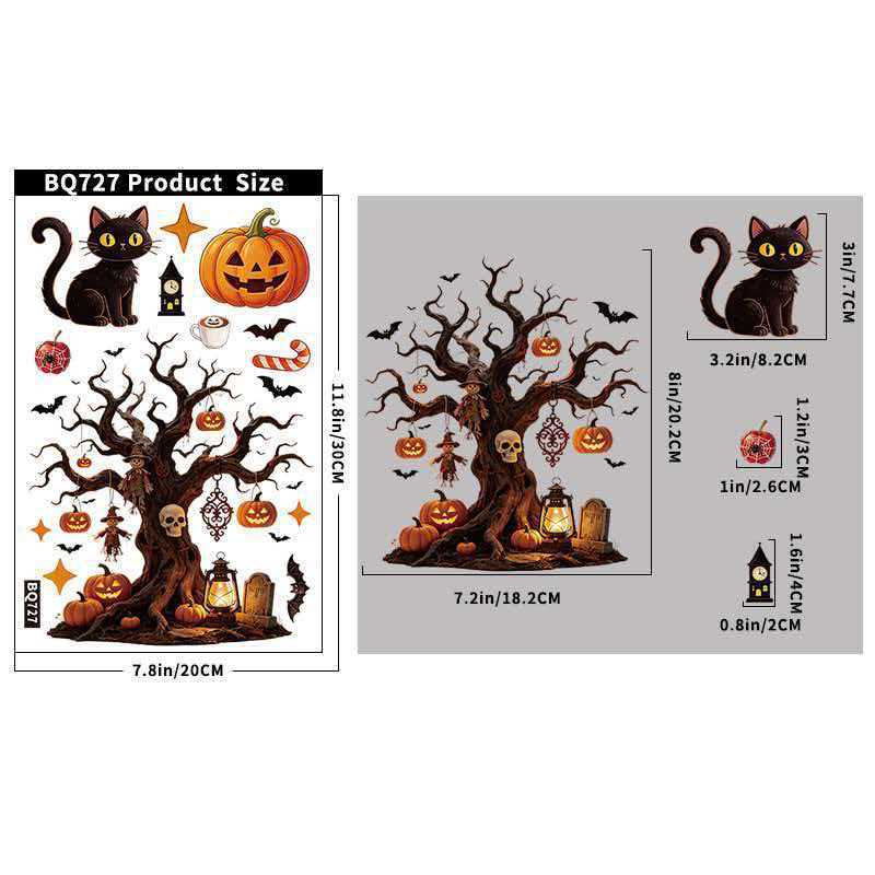 Halloween Dead Tree Pumpkin Static Cling Window Stickers Glass Decorations 727