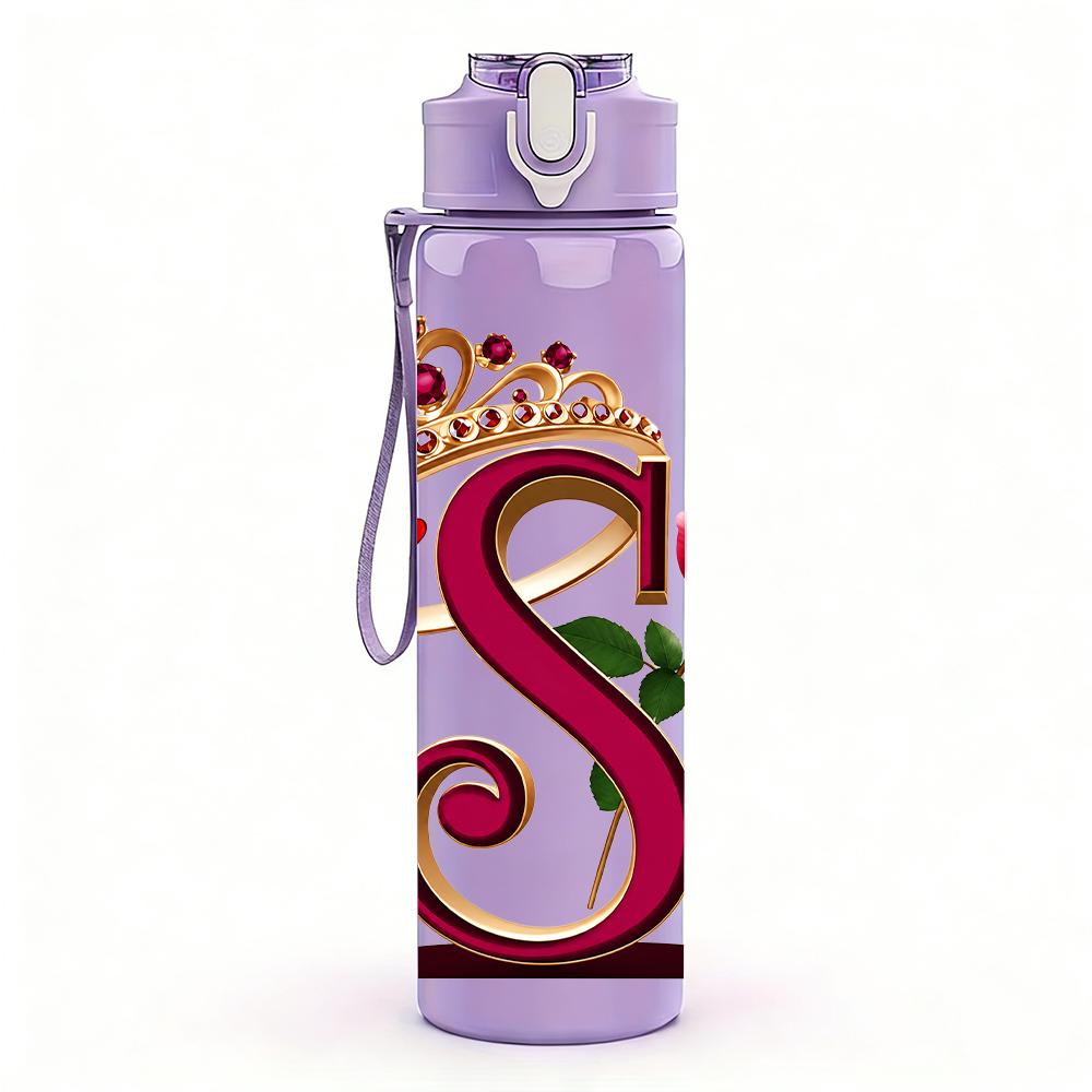 1 ks Koruna Růže Písmeno S Monogram 750ml Barevná Plastová Sportovní Láhev na Vodu Neprosakující Víčko s Flip-Top Brčkem Vhodné pro Sport Kancelář Domácí Použití