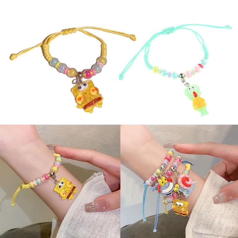 Adjustable Acrylic Cartoon Character Pendant Bracelet Braided Rope Bracelet Jewelry Friendship Bracelets for Girls Women