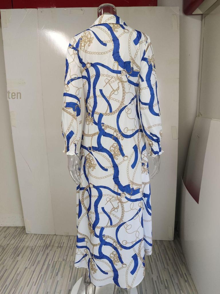 2023 Frühling Damen bedrucktes einreihiges Hemdblusenkleid mit Schlitz