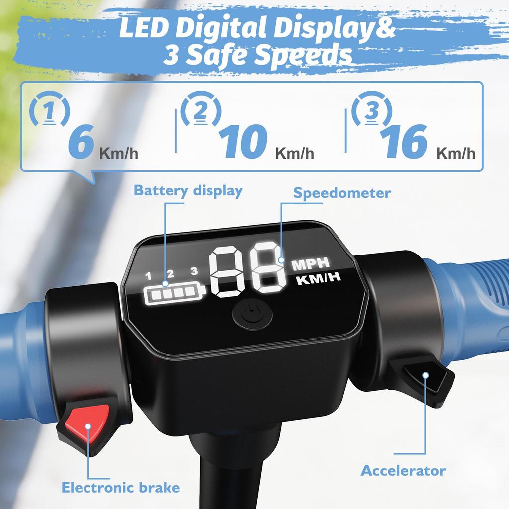Elektrische Step voor Kinderen Leeftijd 8-12, 16 KM Bereik, Max. Snelheid 16KM/U, 6.5" Ultralichte Elektrische Step voor Kinderen met Kleurrijke Sfeerverlichting - Blauw