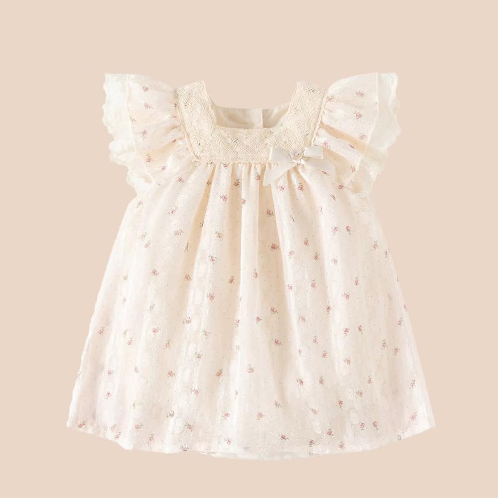Jaydyequ Baby Girl's Bodysuit, Short Sleeve Summer Coverall Romper, Floral Print, Beige, 90cm, Perfect for Newborns, Shrine Visits, Shichi-Go-San, Bir