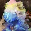 2 Yards Mermaid Pleated Flower Lace Magic Color Laser Gradient For Wedding Wave Striped Decoration Cloth Wide 15CM