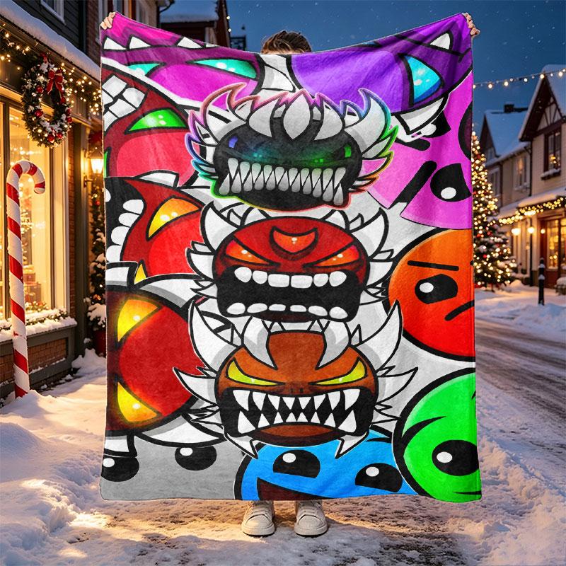 Geometry Dash Pattern Blanket for Home Decoration, Bed, Sofa, Car Travel, Camping, Suitable for All Seasons, Birthday Christmas Gift