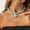 Elegant and Simple Heart-shaped Pendant Necklace, Fresh and Sweet Turquoise Imitation Pearl Necklace, Women's Daily Dating Jewelry Accessories