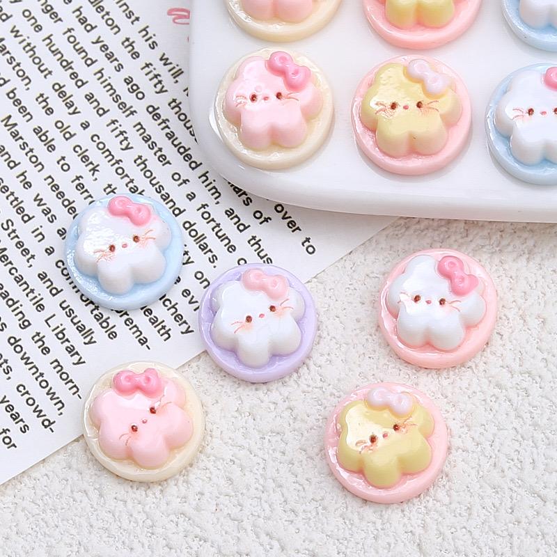 20 Pcs New Resin Cute Cartoon Kitten Pudding Flat Bottom Scrapbook Diy Jewelry Gift Bow Knot Decorate Hairpin Accessories A22