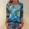 Women's Fashion Casual Christmas Tree Printed Round Neck Three-Quarter Sleeve T-Shirt Top