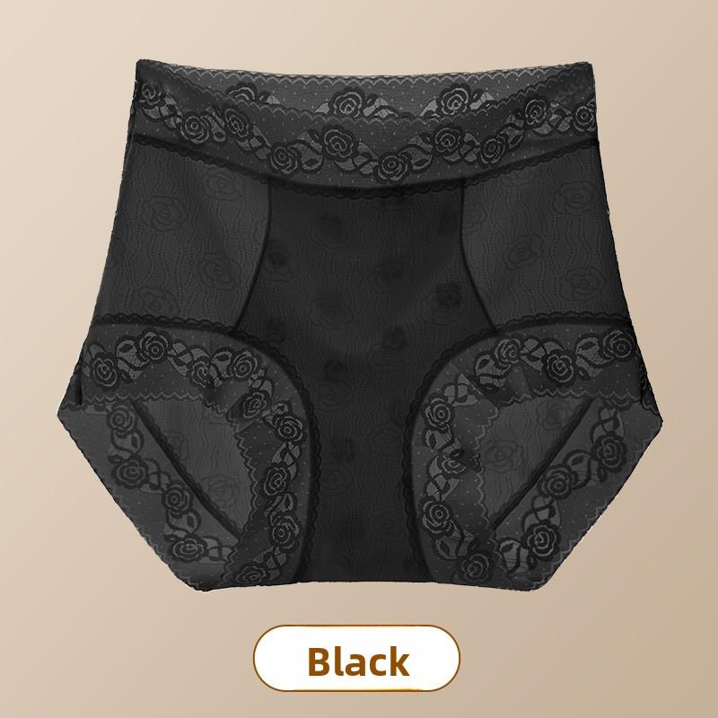 Big Size Lady Spring and Summer Sexy Lace Antibacterial Mulberry Silk Extended Crotch High Waist Belly Non Scratch Flat Angle Underwear